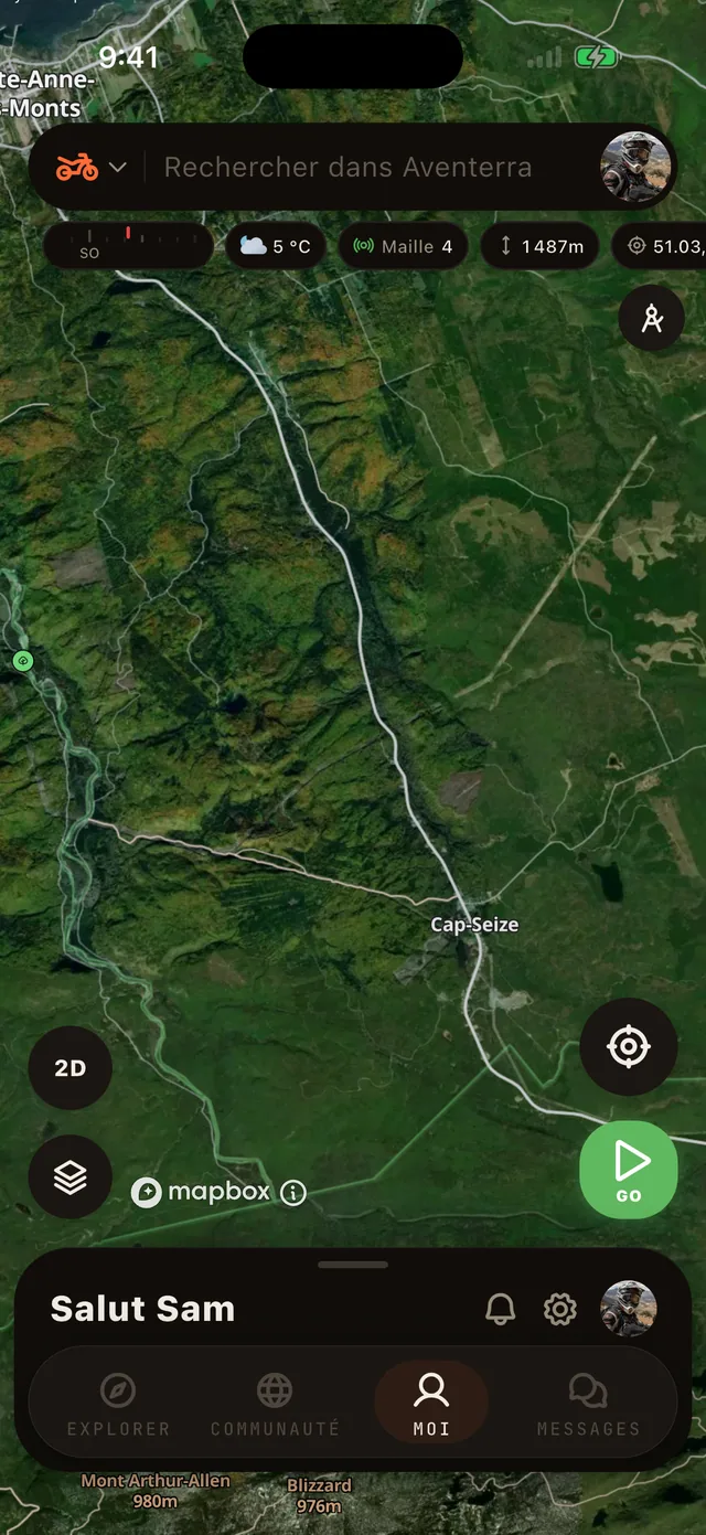 La couche Satellite sur la carte Aventerra, écran complet du téléphone