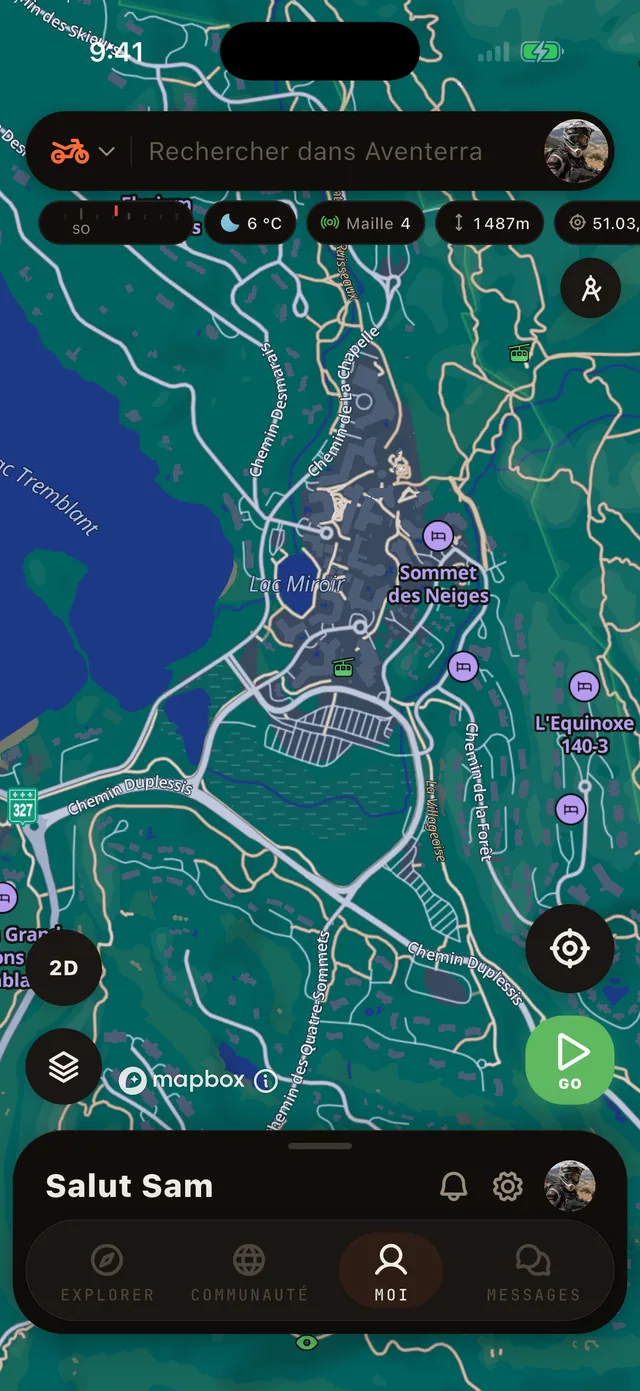 La couche Lieux sur la carte Aventerra, écran complet du téléphone