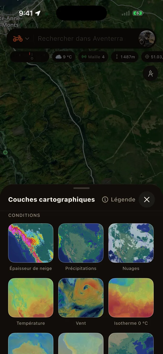 La fiche Couches avec les types de carte et les cartes de couches