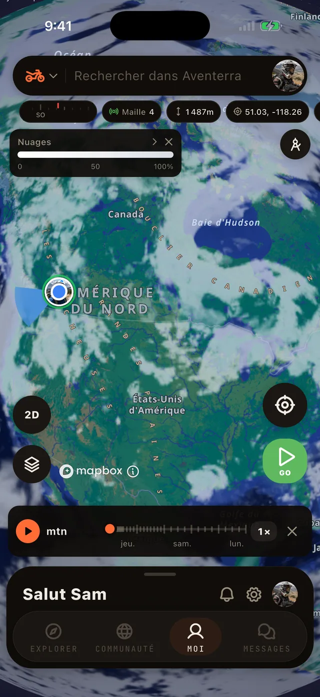 La couche Nuages sur la carte Aventerra, écran complet du téléphone