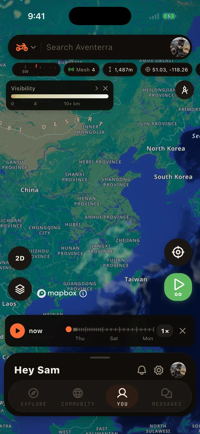 The Visibility layer on the Aventerra map, full phone screen