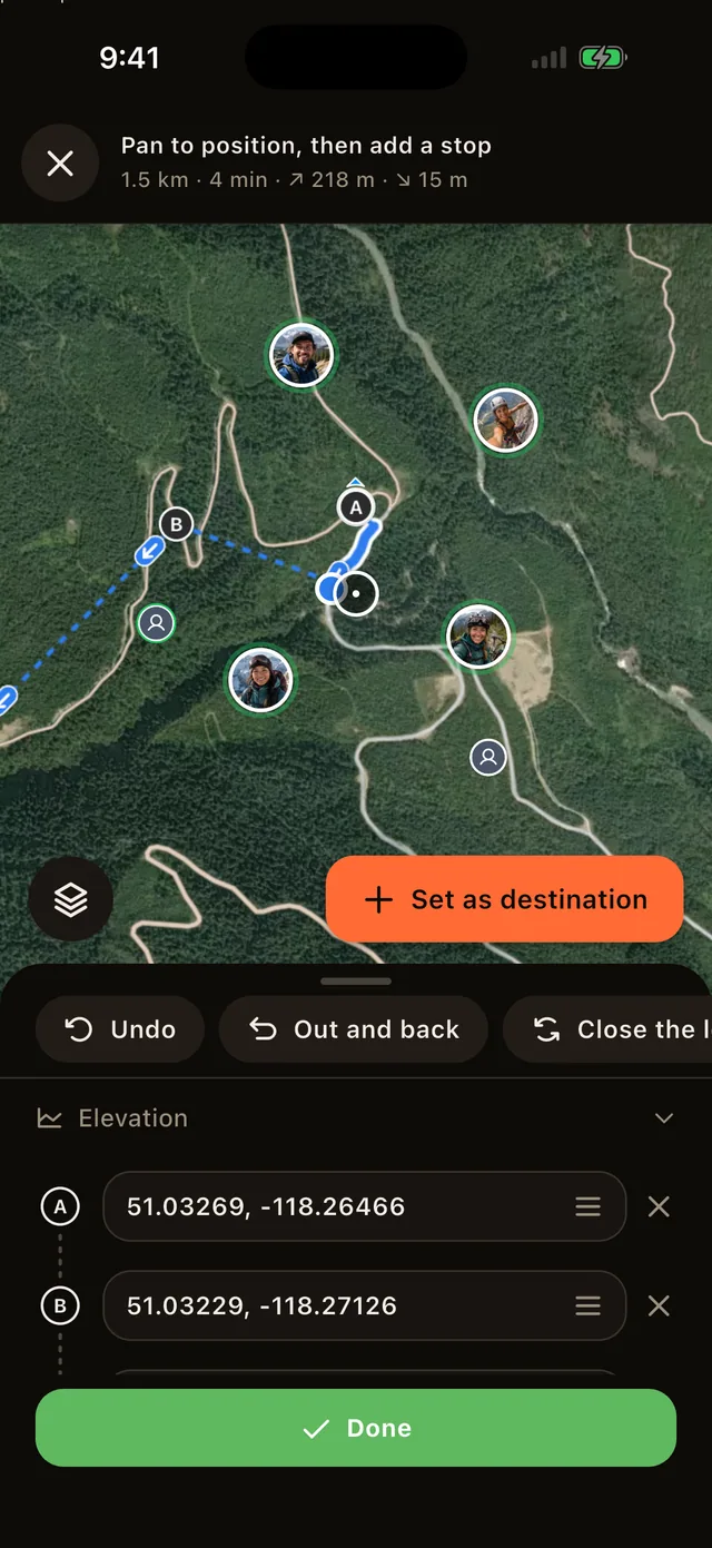 Route builder drawing a route over the downloaded area